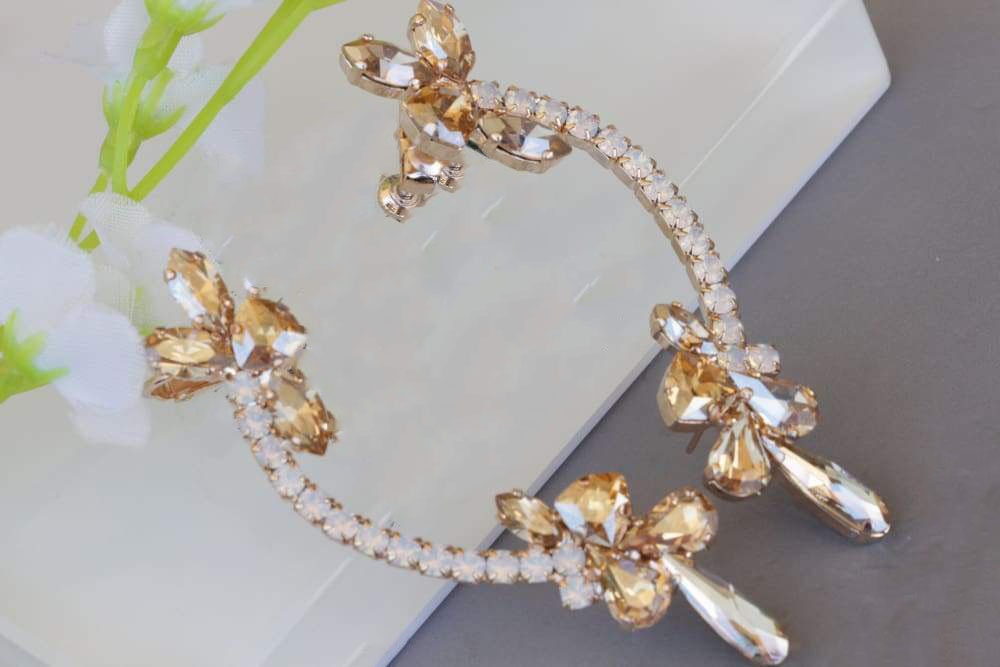 Crystal Ear Cuff Ohrringe Champagner Braut Kletterer Schmuck von rebekajewelry