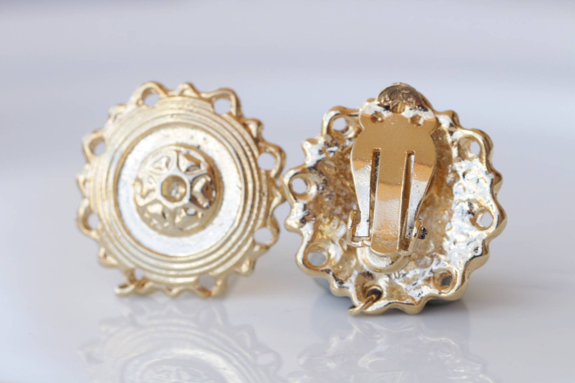 Clip Auf Ohrringe, Nicht Durchbohrte Blumen Hochzeit Braut Gold Ohrclips, Vintage Große Ohrclips von rebekajewelry