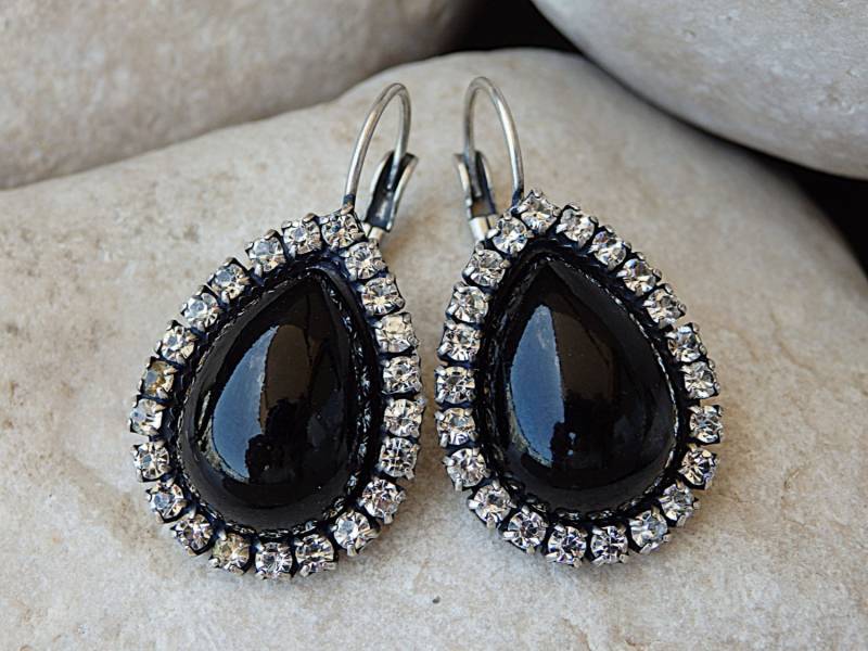 Onyx Ohrringe, Schwarze Tropfenförmige Edelstein Tropfen Teardrop & Klare Ohrringe Onyx Ohrringe, Schwarze Tropfenförmige Edelstein Tropfen Teardrop & Klare Ohrringe von rebekajewelry
