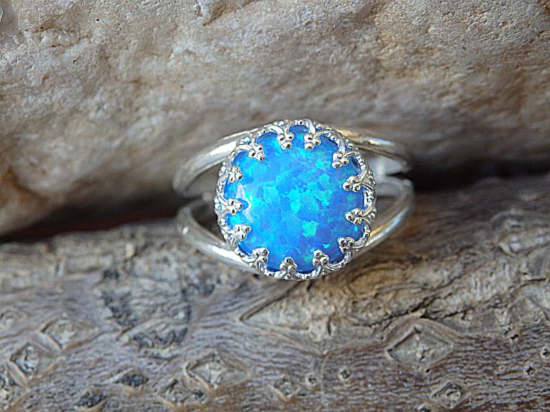 Opal 925 Sterling Silber Ring, Edelstein Blauer Oktober Geburtsstein, Ozean Frauen Solitär Ring von rebekajewelry