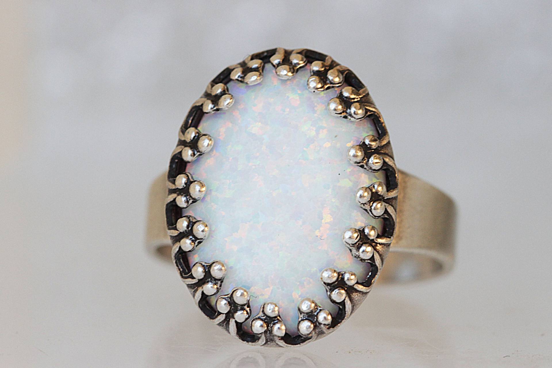 Opal Dunkel Silber Ring, Weißer Einstellbarer Edelstein Großer Oktober Geburtsstein, Schmuck, Frauen Ring Opal Dunkel Silber Ring, Weißer Einstellbarer Edelstein Großer Oktober Geburtsstein, Schmuck, Frauen Ring von rebekajewelry