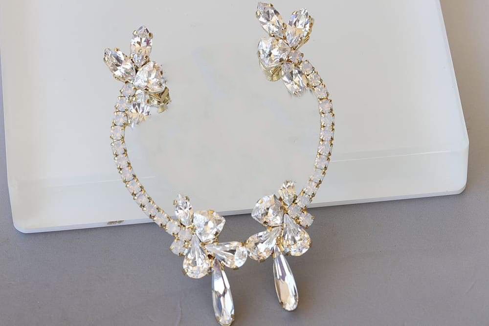 Opal Hochzeit Ohrringe Kristallblatt Rosegold Ohr Kletterer von rebekajewelry