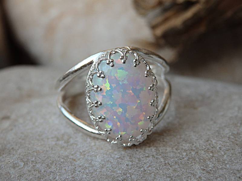 Opal Ring, Edelstein Feuer Weißer Oval Oktober Birthstone Kronenring, 925 Sterling Silber Damenring Opal Ring, Edelstein Feuer Weißer Oval Oktober Birthstone Kronenring, 925 Sterling Silber Damenring von rebekajewelry