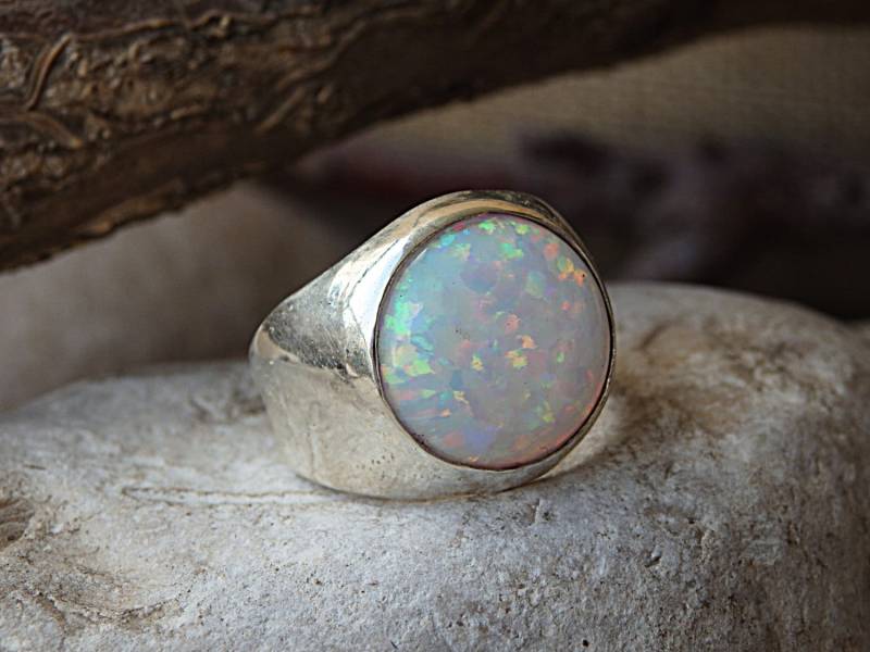 Opal Ring. 925 Sterling Silber Weißer Breiter Opalring. Damen Ringe. Feueropal Großer Ring Opal Ring. 925 Sterling Silber Weißer Breiter Opalring. Damen Ringe. Feueropal Großer Ring von rebekajewelry