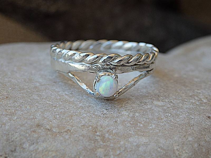 sterling Silber Opal Ring, Edelstein Seil Band, Doppelring von rebekajewelry