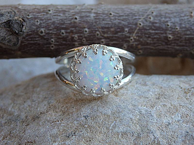 Opal Silberring, Edelsteinring, Weißer Opalring, Oktober Geburtsstein Ring, 925 Sterling Silber Ring von rebekajewelry