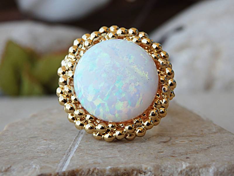 Opal Verlobungsring. Brautring, Weißer Steingoldring, Feueropalschmuck, Edelsteinring. Geschenk Für Freundin. Brautjungfer Ring von rebekajewelry