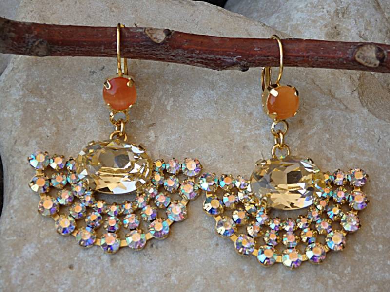 Orange Champagner Kristallfächer Ohrringe Tropfen Ohrringe Für Den Abend Schmuck Orange Champagner Kristallfächer Ohrringe Tropfen Ohrringe Für Den Abend Schmuck von rebekajewelry