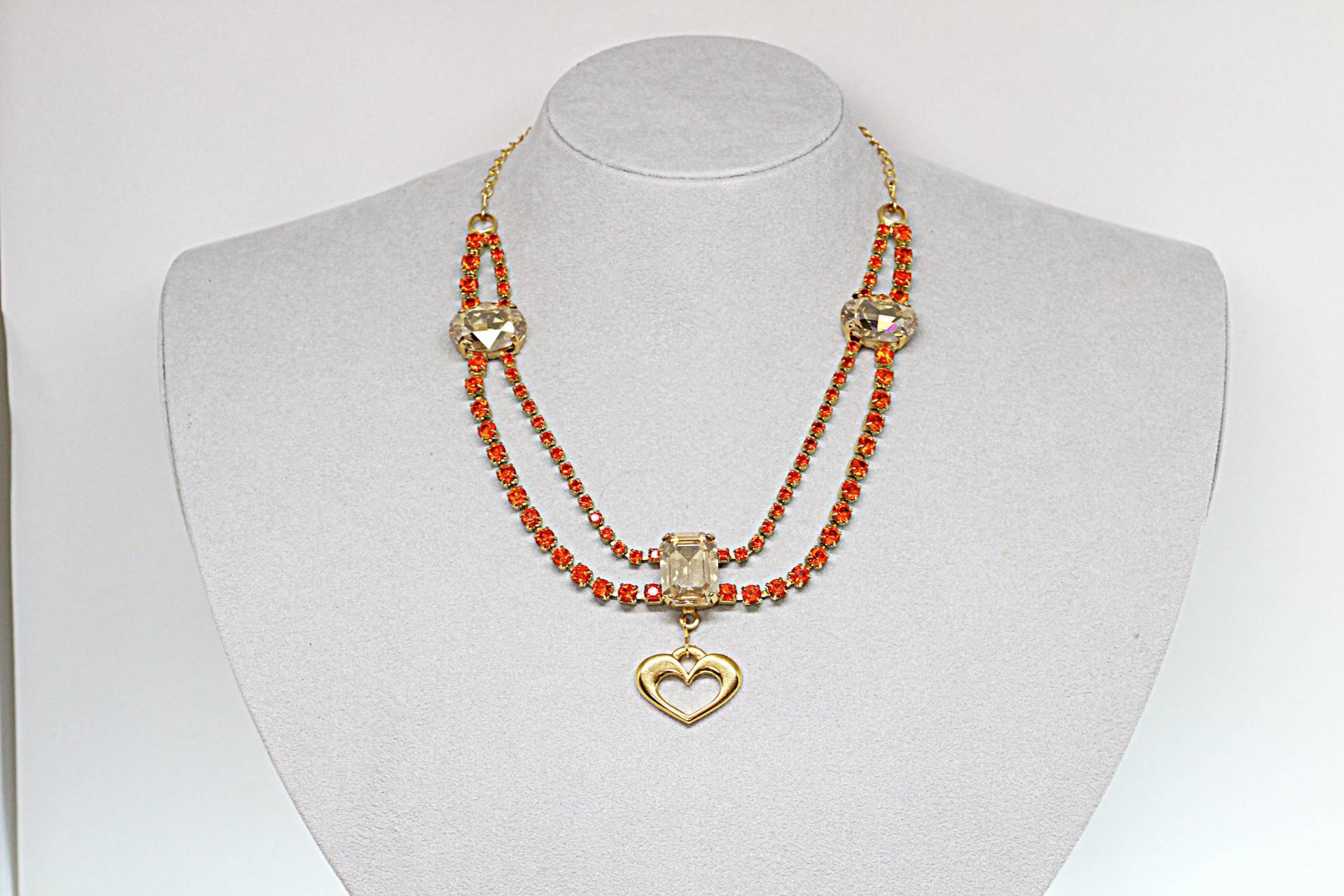 Orange Herz Kette 24K Vergoldetes Barock Collier von rebekajewelry
