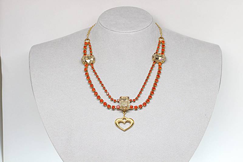 Orange Herz Kette 24K Vergoldetes Barock Collier von rebekajewelry