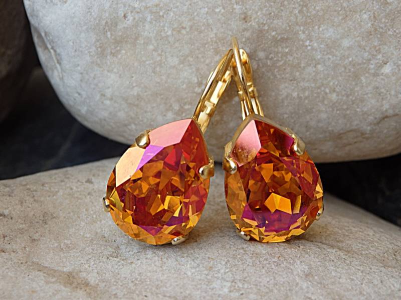 Orange Kristall Teardrop Ohrringe, Tangerine Brautjungfer Schmuck von rebekajewelry