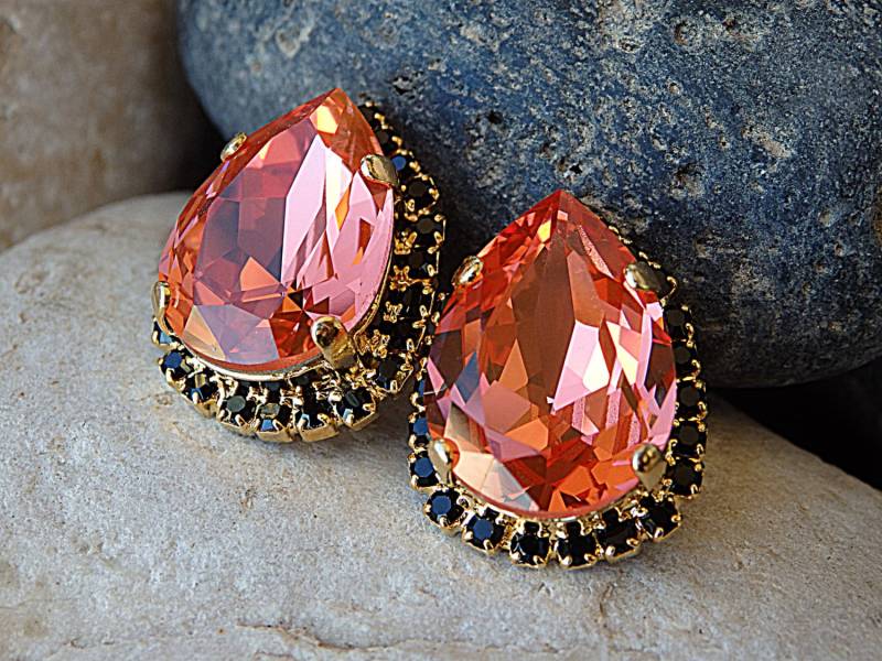 Orange Und Schwarze Ohrringe, Teardrop Ohrstecker, Strass Glänzende Ohrringe .gift Für Frauen, Elegante Schmuck Frau von rebekajewelry