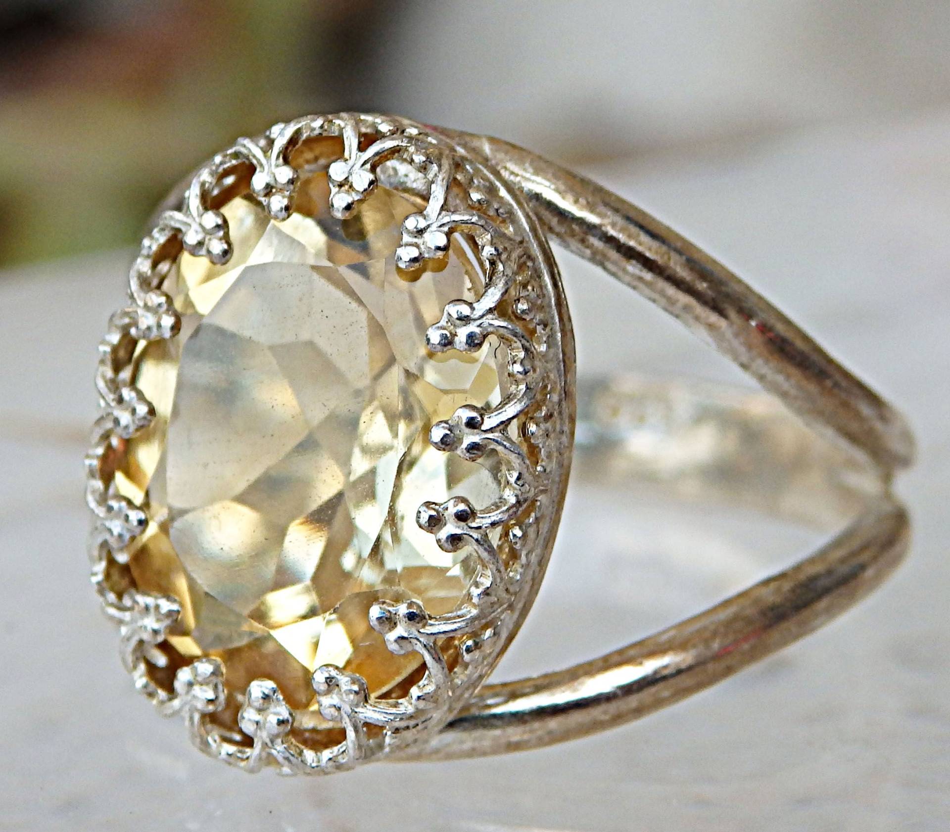 Oval Citrin Ring Natürlicher Edelstein, 925 Sterling Silber von rebekajewelry