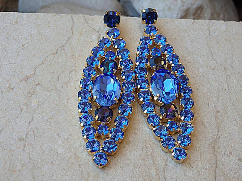 Oversized Blaue Ohrringe, Kronleuchter Saphir Große Abend Strass Royal Blau Ohrstecker von rebekajewelry