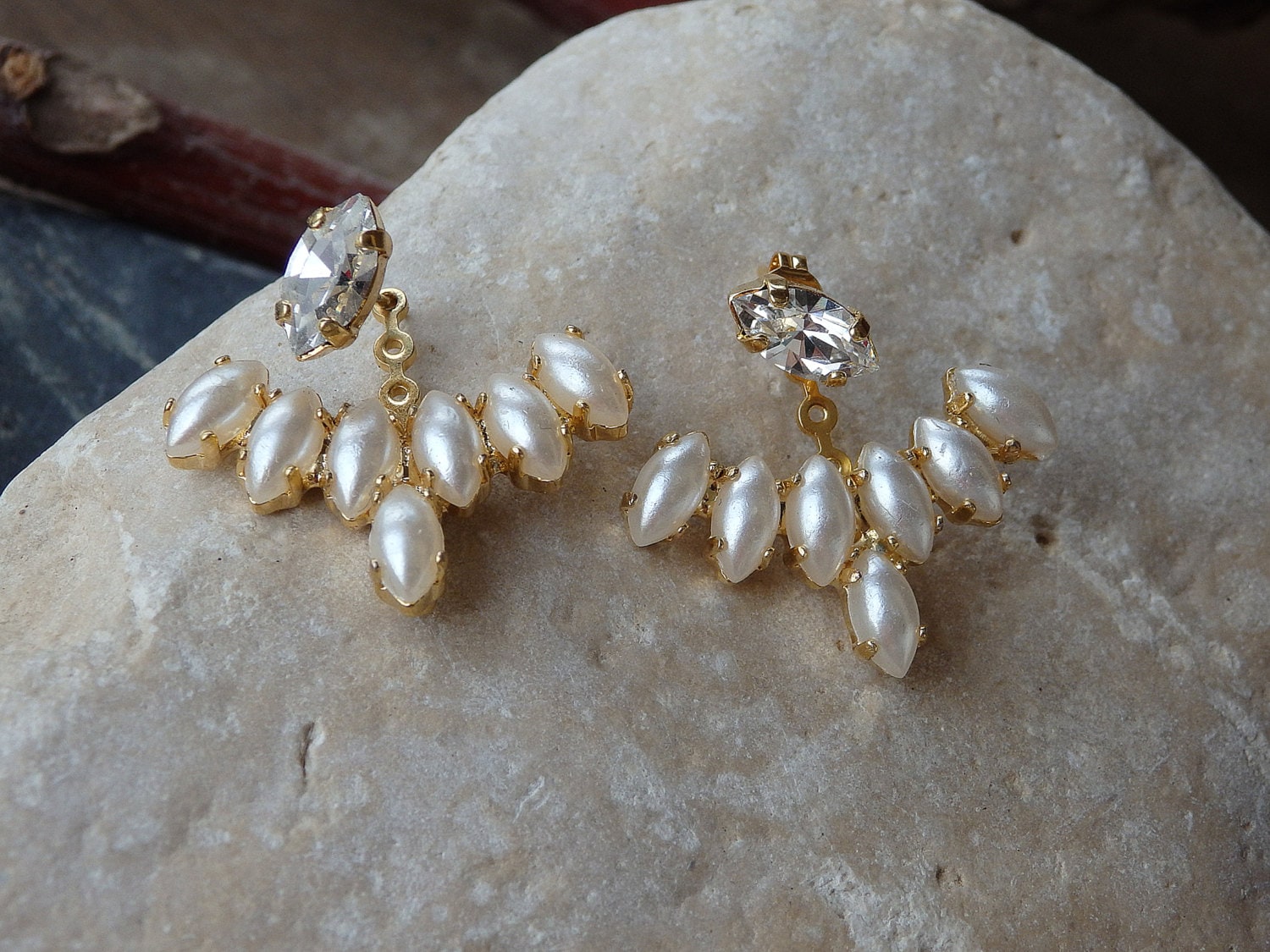 Perle Ear Jacket Ohrringe, Weiße Kristallperle Jackets, Perlenohrringe, Braut Jackets Für Brautgeschenk von rebekajewelry