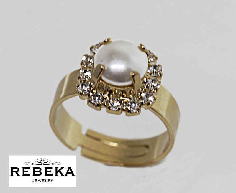 Perlenring, Perlenclusterring, Perlengoldring Für Die Braut, Weiße Verstellbar, Brautring Mit Weißem Stein, Juni Geburtsstein von rebekajewelry