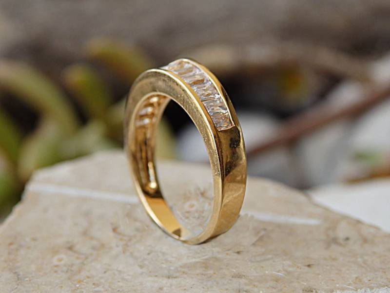 Pave Ring, Halbe Eternity Bandring, Klarer Zirkonia Frauen Verlobungsring, Cz Minimal Goldring, Weißer Zirkonring Für Sie von rebekajewelry