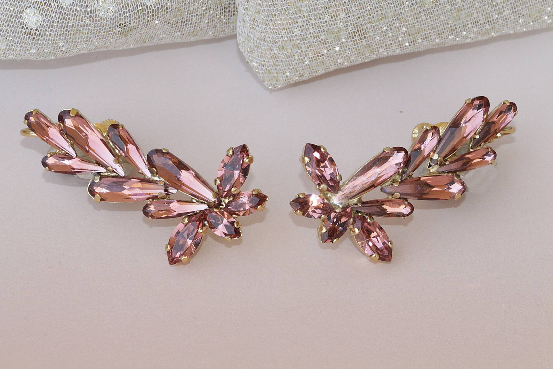 Rosa Kristall Ohr Kletterer Ohrringe Rosegold Brautschmuck von rebekajewelry