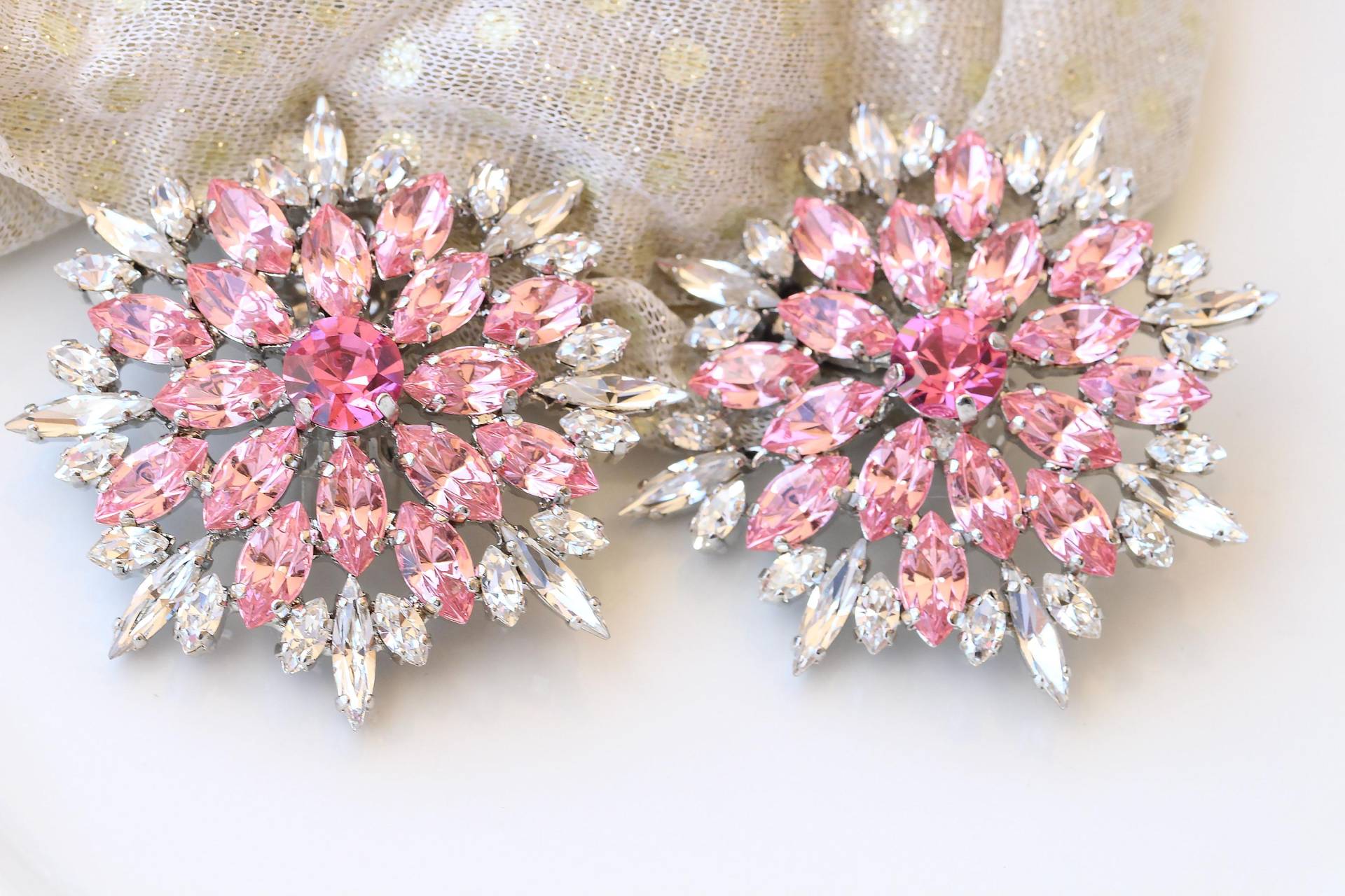 Rosa Ohrclips - Statement Ohrringe Große von rebekajewelry