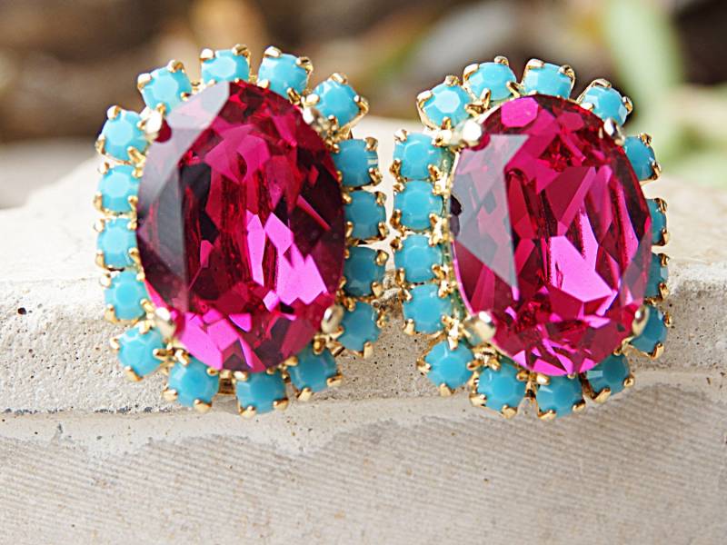 Fuchsia Kristall Ohrstecker Türkis & Hot Pink Ohrstecker Fuchsia Kristall Ohrstecker Türkis & Hot Pink Ohrstecker von rebekajewelry