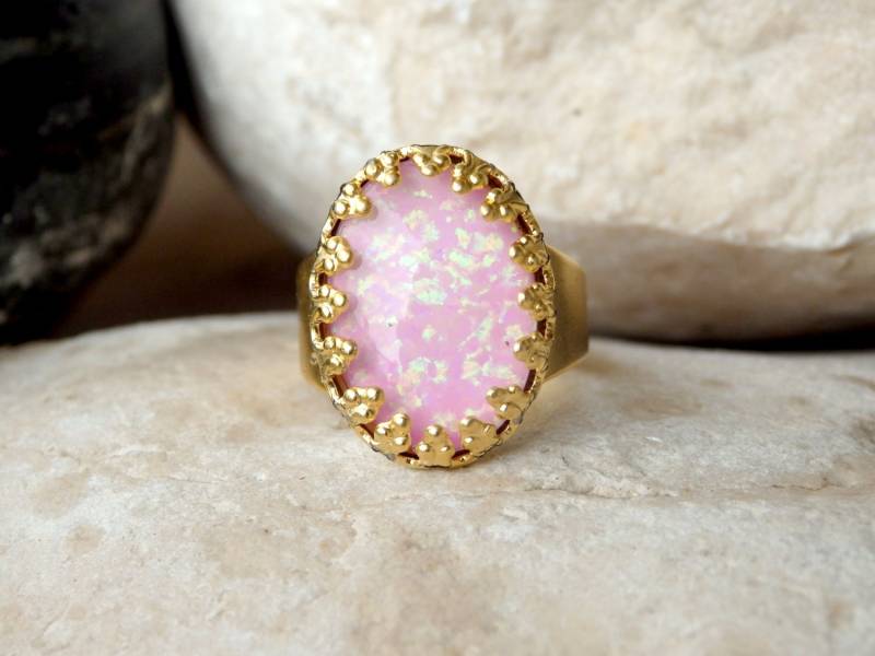Rosa Opal Ring, 24K Vergoldet, Verstellbarer Edelstein-Ring von rebekajewelry