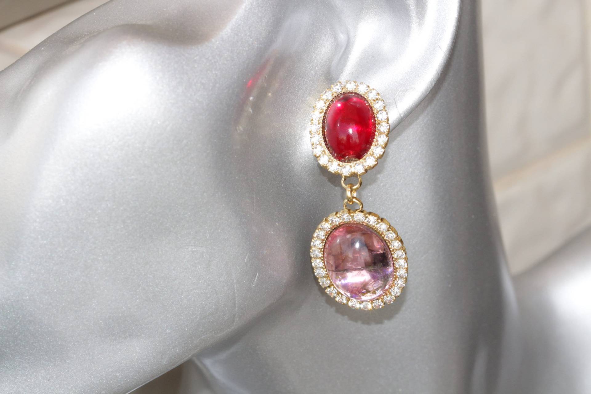 Pink Rote Ohrringe, Rosa Rubin Ohrringe, Vintage Kristalle Geschenk Für Sie, Tropfen Rose Braut Weihnachten von rebekajewelry