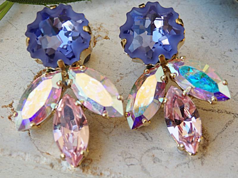 Rosa Lila Kristallohrringe Brautparty Schmuck Rosa Lila Kristallohrringe Brautparty Schmuck von rebekajewelry