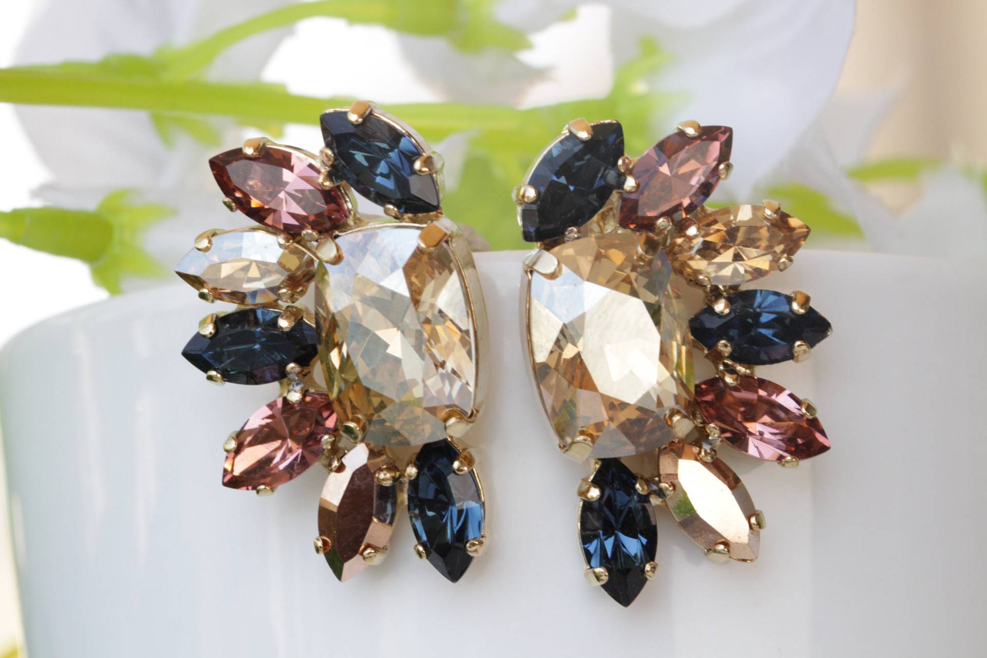 Rose Gold Crystal Cluster Ohrringe Navy Blush Pink Multicolor Schmuck von rebekajewelry