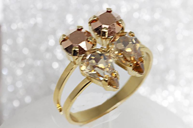 Rose Gold Ring, Dual Birthstone Champagner Trending Kristall Doppelring, Bff Ringe, Schwestern Nachlass Ringe Rose Gold Ring, Dual Birthstone Champagner Trending Kristall Doppelring, Bff Ringe, Schwestern Nachlass Ringe von rebekajewelry