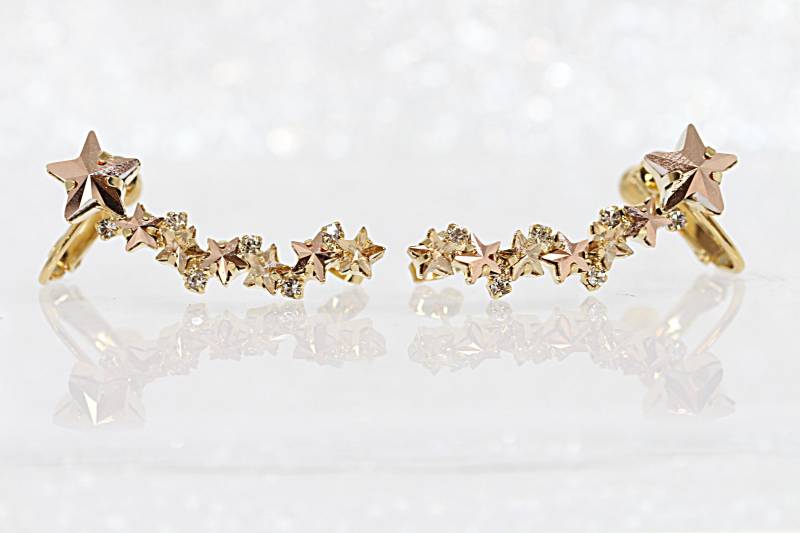 Rose Gold Ohr Kletterer Ohrringe, Klettern Champagner Ohrstecker, Brautjungfer Ohrmanschette, Stern Trendige Ohrringe von rebekajewelry