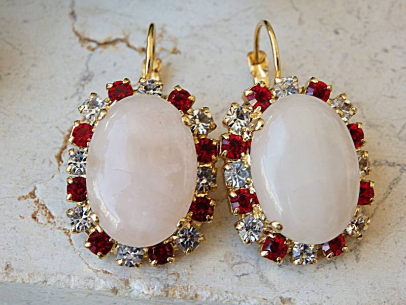 Rosenquarz Ohrhänger 24K Vergoldet, Kristallschmuck von rebekajewelry