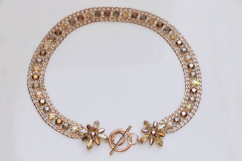 Rose Gold Halskette, Klobige Halskette, Statement Knebelkette, Breite Brautkette, Prinzessin Style, Champagne Halskette von rebekajewelry