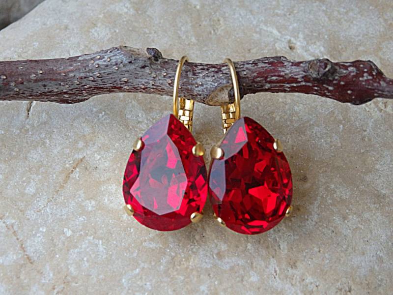 Gold Rot Rubin Kristall Teardrop Ohrringe, Brautjungfer von rebekajewelry