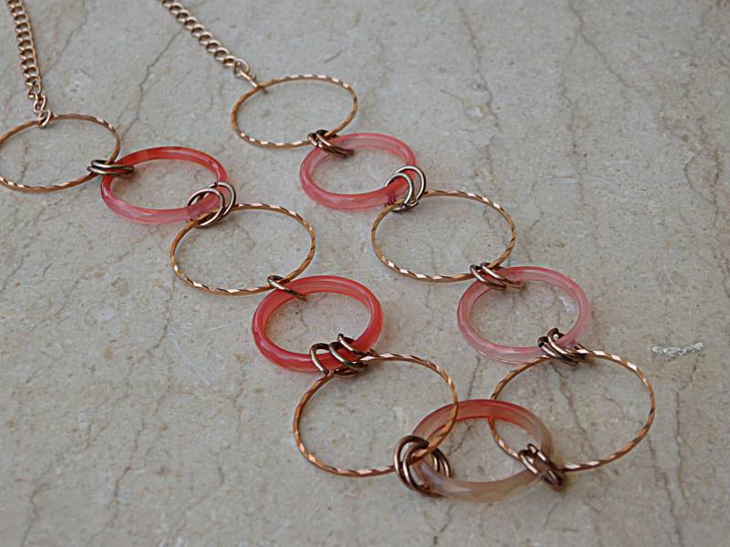 Rot Achat Kette Lange Rosegold Kette, Kreis Link von rebekajewelry