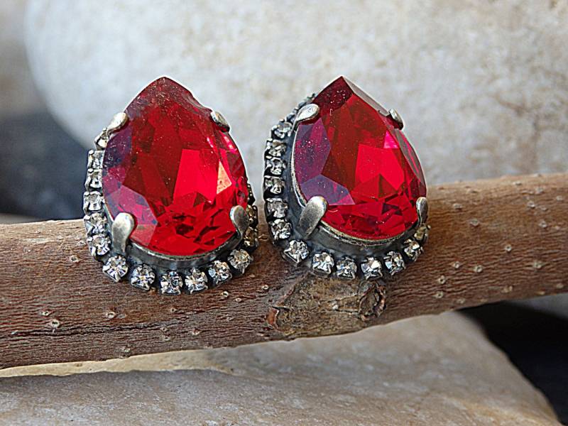 Rubin Ohrringe, Roter Teardrop Granat Strass Geschenk Für Frauen, Stein Schmuck von rebekajewelry