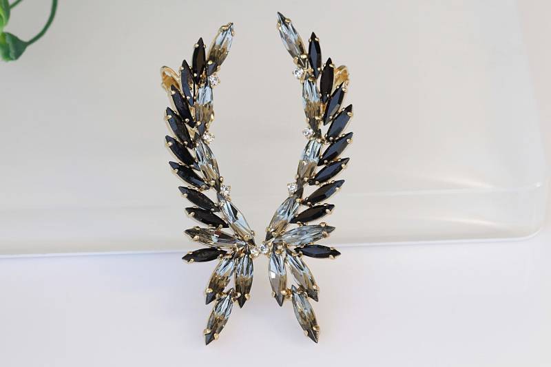 Schwarze Kristall Ohr Kletterer Ohrringe Statement Abendschmuck Schwarze Kristall Ohr Kletterer Ohrringe Statement Abendschmuck von rebekajewelry