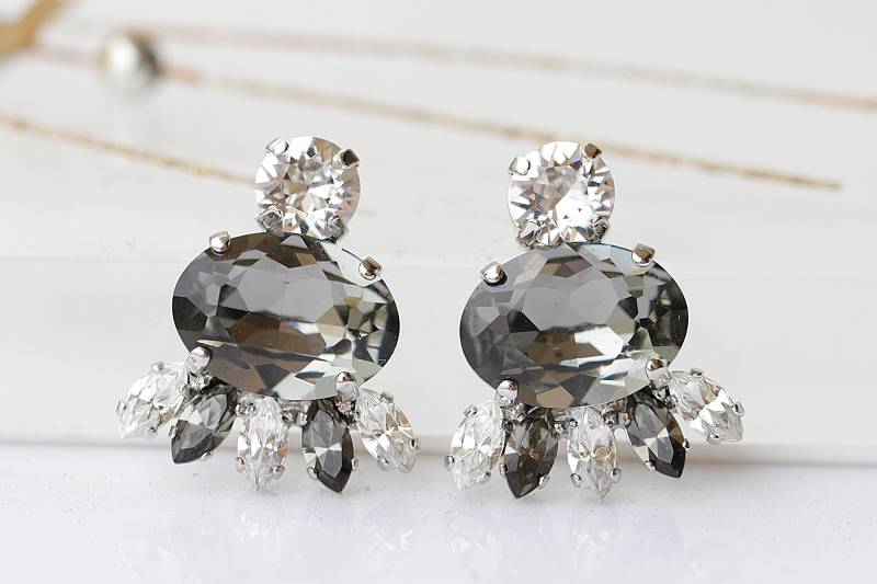 Rauchquarz Ohrstecker Grauer Weißer Brautschmuck von rebekajewelry