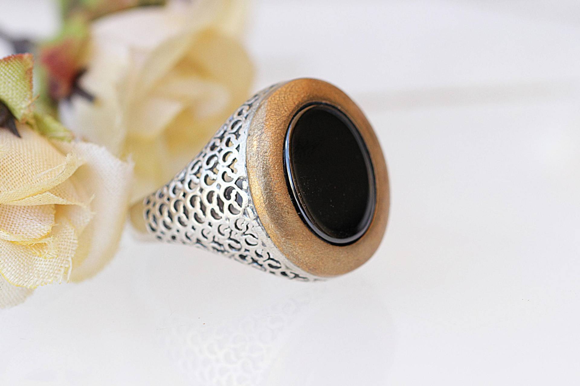 Schwarzer Edelstein Ring, Schwarzer Onyx Schmuck, Vintage-stil, Weihnachtsgeschenk Für Mann, Handgemachter Silberring, Herren Siegelring von rebekajewelry