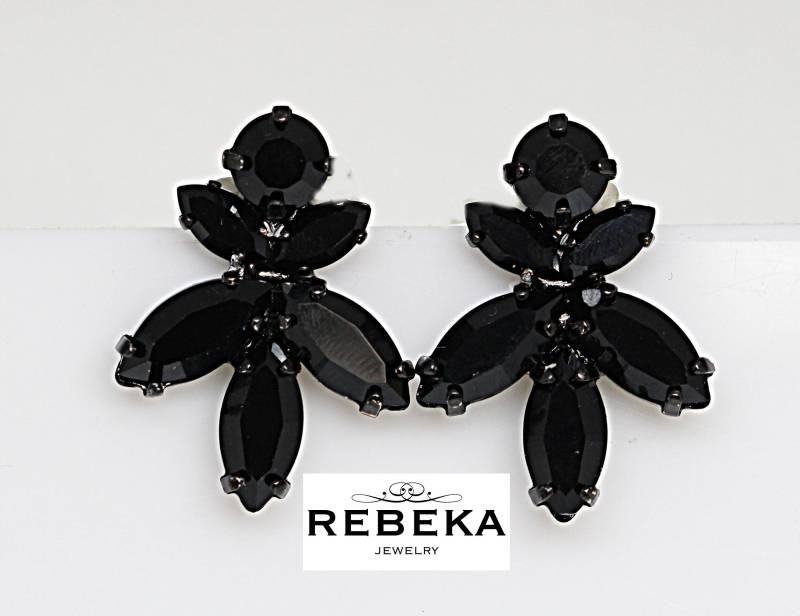 Schwarze Kristall Ohrstecker Abend Statement Ohrringe Schwarze Kristall Ohrstecker Abend Statement Ohrringe von rebekajewelry