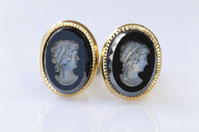 Schwarze Manschettenknöpfe, Kamee Manschettenknöpfe, Bräutigam Beste Einzigartige Silber Ovale Vater Der Braut Manschettenknöpfe von rebekajewelry
