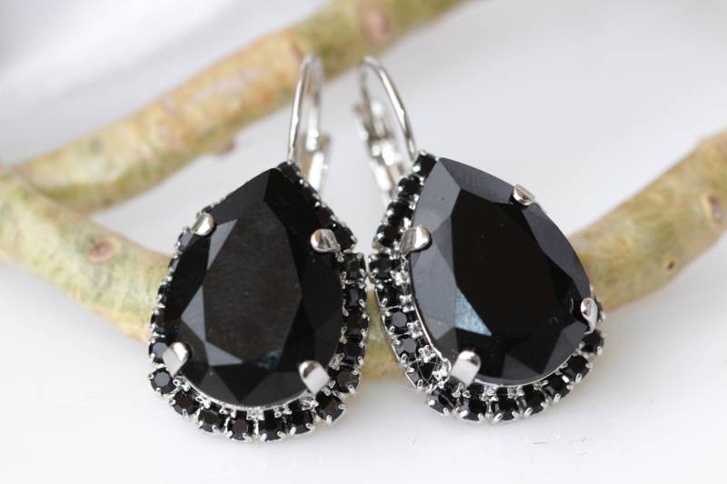Schwarze Ohrringe, Schwarze Tropfen Ohrringe, Abend Teardrop Baumeln Mutter Der Braut Geschenk Für Frau von rebekajewelry