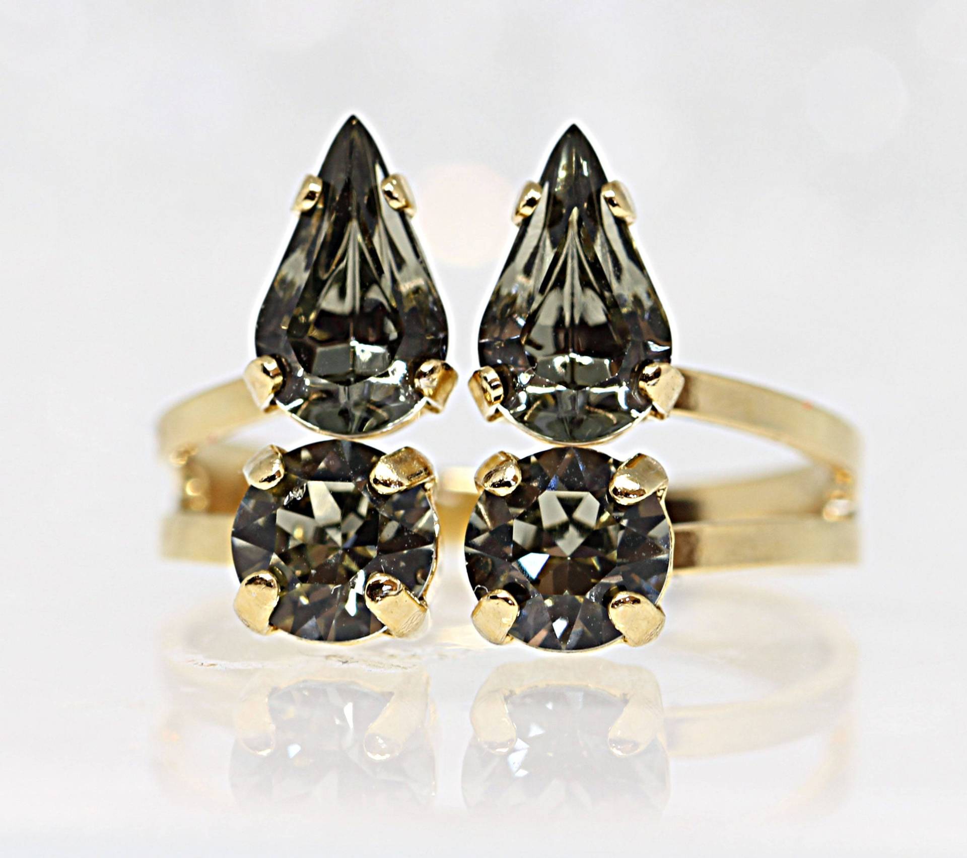 Schwarzer Diamant Ring, Strass Cocktail Ring Für Frau, Kristall Dunkelgrauer Geschenk Freundin von rebekajewelry