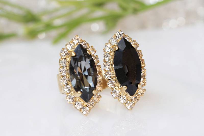 Marquise Kristall Doppelstein Ring Vergoldeter Offener Ring Marquise Kristall Doppelstein Ring Vergoldeter Offener Ring von rebekajewelry