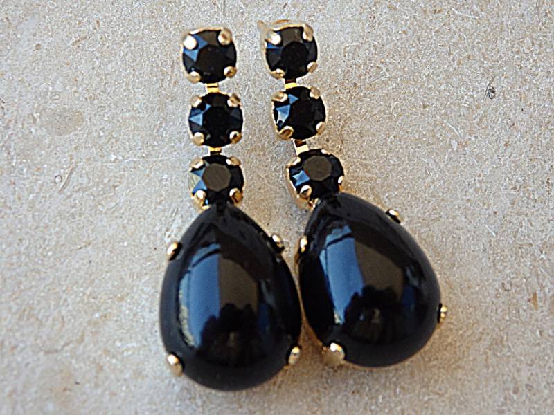 Schwarzer Onyx Teardrop Ohrringe Tropfenförmige Cocktailohrringe Schwarzer Onyx Teardrop Ohrringe Tropfenförmige Cocktailohrringe von rebekajewelry