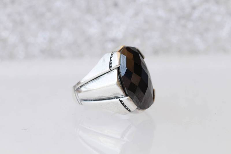 Schwarz Zirkon Sterling Silber Herren Siegelring von rebekajewelry