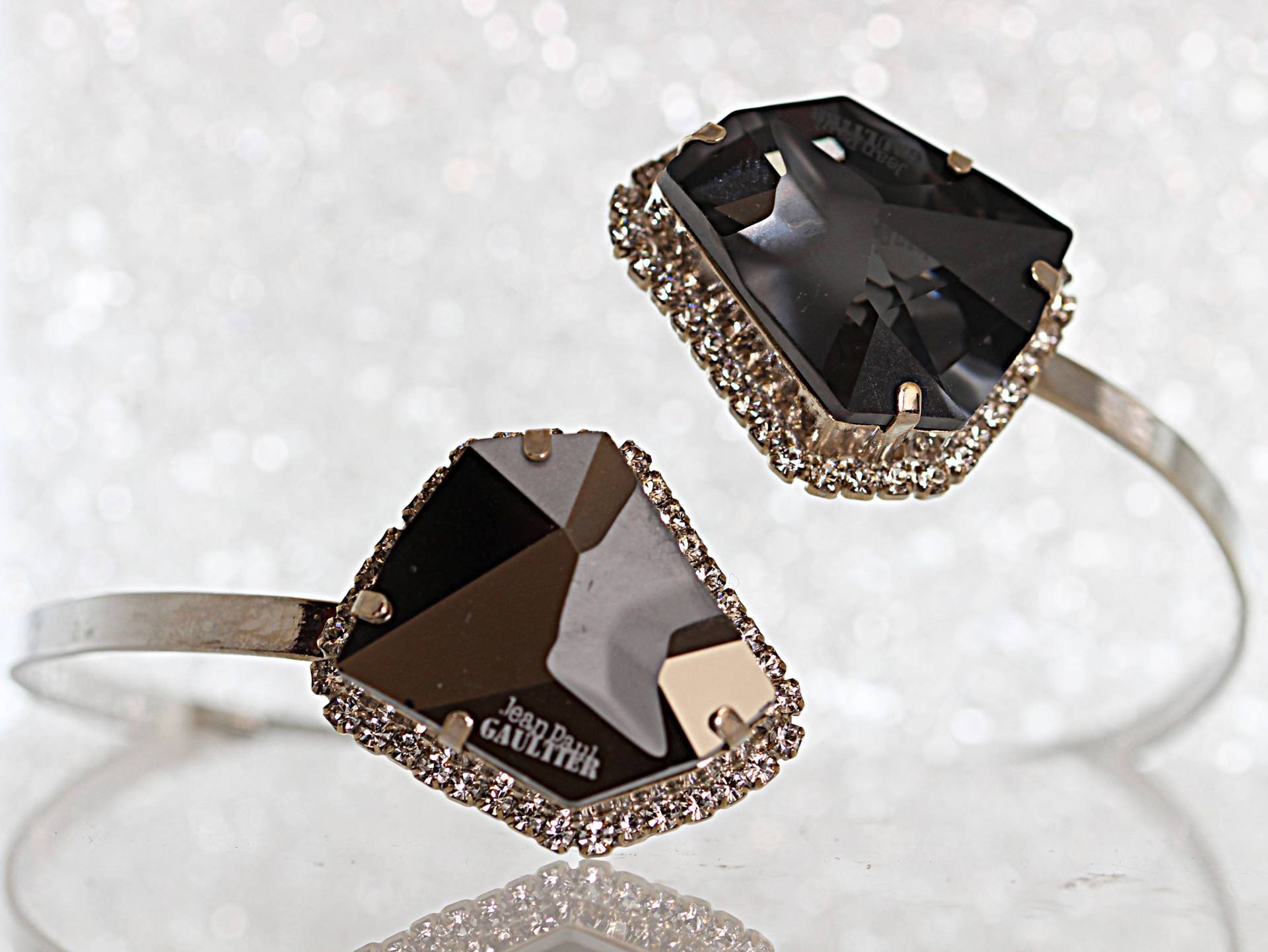 Silber Armreif Schwarze Kristall Oberarm Manschette von rebekajewelry