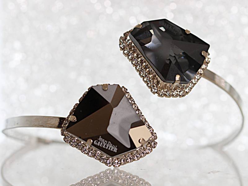 Silber Armreif Schwarze Kristall Oberarm Manschette von rebekajewelry