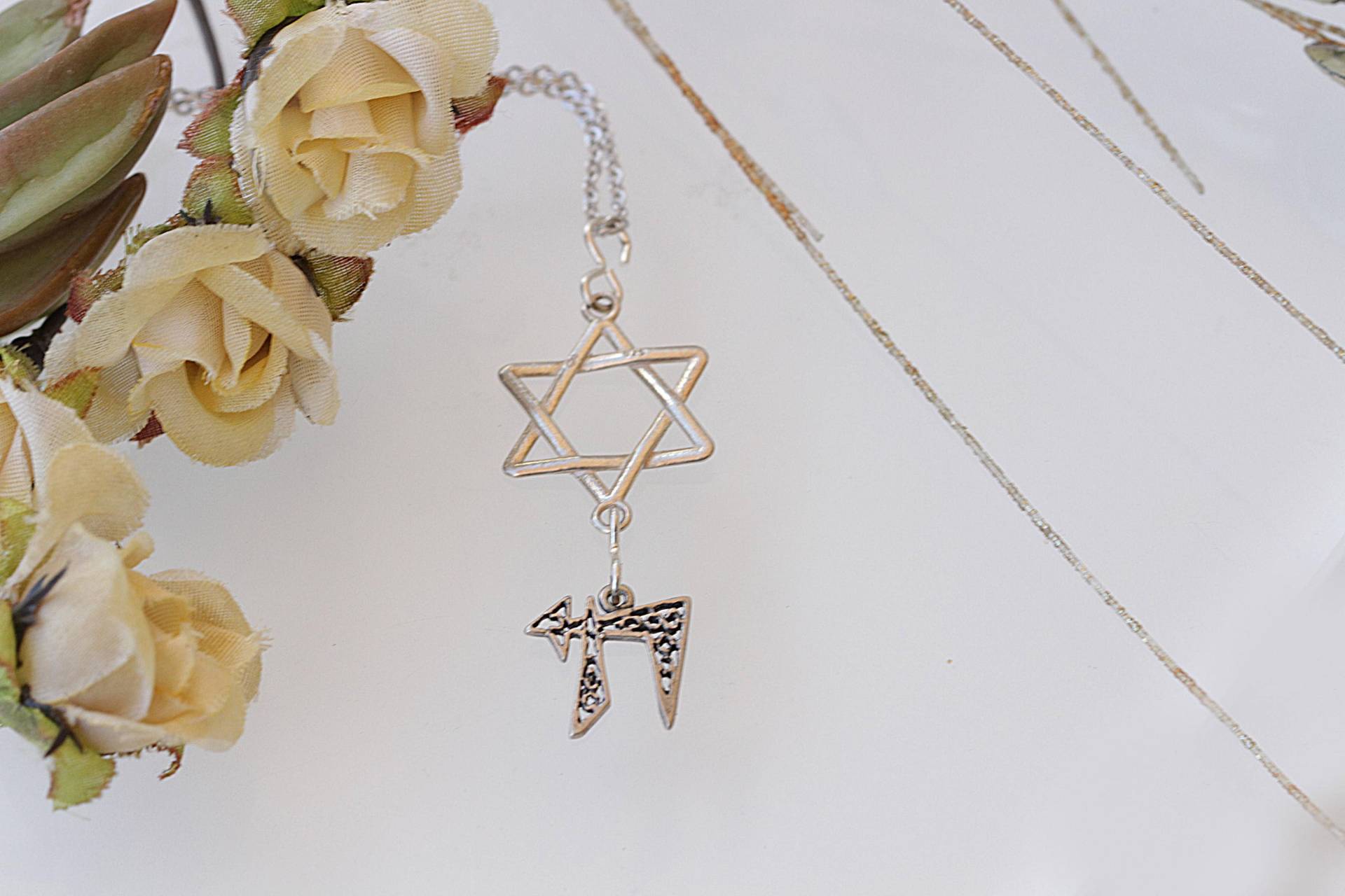 Silber Chai Halskette, Sterling Silber, Sanfte Halskette, Silber Magen David, Chai Charme, Jejuda Schmuck, Geschenk Für Sie, Davidstern von rebekajewelry