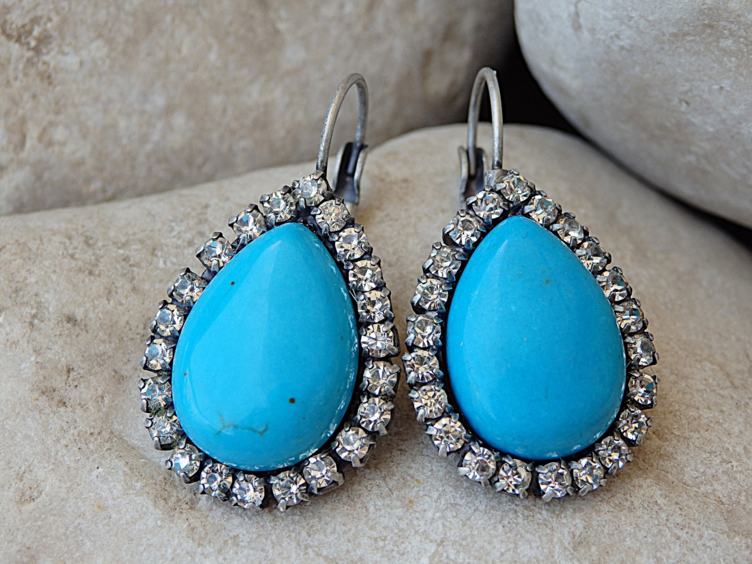 Silberne Tropfenform Türkis Ohrringe, Blaue Tropfen Teardrop Schmuck von rebekajewelry