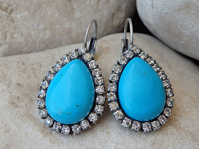 Silberne Tropfenform Türkis Ohrringe, Blaue Tropfen Teardrop Schmuck Silberne Tropfenform Türkis Ohrringe, Blaue Tropfen Teardrop Schmuck von rebekajewelry